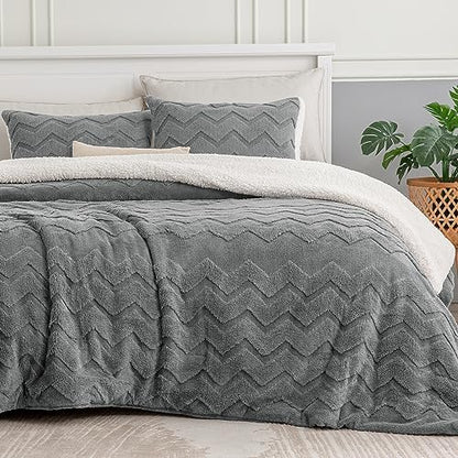 BEDELITE Fluffy Sherpa Twin Comforter Set,Grey
