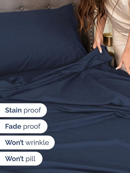 Extra Deep Queen Sheet Set - 6 Piece Breathable and Cooling Sheets - Hotel Luxury Bedding for Women, Men, Kids & Teens - Easy & Secure Fit - Soft, Wrinkle Free & Comfy - Extra Deep Pockets - Navy Blue