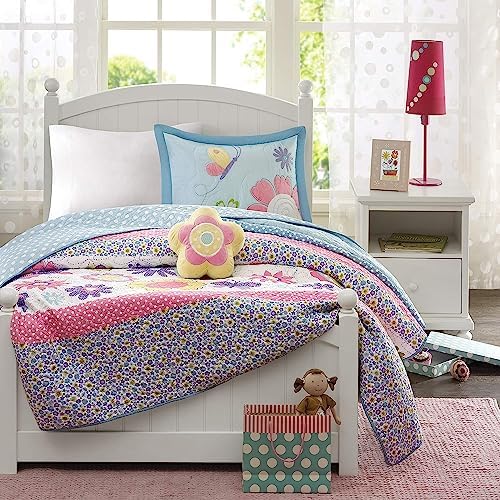Intelligent Design Kids Girls Butterfly Pink Floral Twin Quilt Set, 3pc