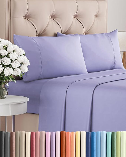 Twin XL 4 Piece Sheet Set - Comfy Breathable & Cooling - Ultra-Soft Hotel Luxury Bedding Set w/ 8-16 Inch Deep Pockets - 1 Flat & 1 Fitted Sheet & 2 Pillowcases - Wrinkle Free & Easy Care - Lavender