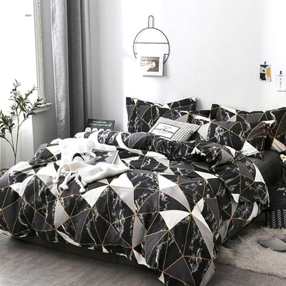 CLOTHKNOW Black White Marble Queen Comforter Set 3Pcs Triangle Bedding Sets Soft Geometric Comforter with 2 x Pillow Cases