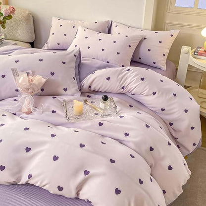 Nayoroom Purple Heart Duvet Cover Queen Size Cute Hearts Coquette Bedding Set Kids Girls Heart-Shaped Comforter Cover with Zipper Closure Soft Breathable Microfiber