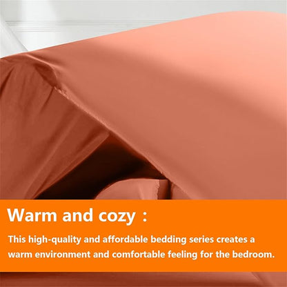 TAIMIT Burnt Orange Twin Size Comforter Set - 5 Pieces, Bed in a Bag Bedding Sets with All Season Soft Quilted Warm Fluffy Reversible Comforter,Flat Sheet,Fitted Sheet,1 Pillow Shams,1 Pillowcases