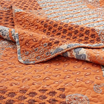 LEAONME 2 Pieces Twin Size Quilt Set Burnt Orange Rust Paisley Bedspread Coverlet Lightweight Microfiber Bedding Set 68x86 Inch Bed Cover for All Seasons (1 Quilt, 1 Pillow Sham)