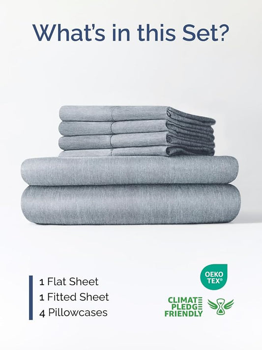 Extra Deep Cal King Sheet Set - 6 Piece Breathable and Cooling Sheets - Hotel Luxury Bedding for Women, Men, Kids & Teens - Easy Secure Fit - Soft & Wrinkle Free - Extra Deep Pockets - Heathered Blue