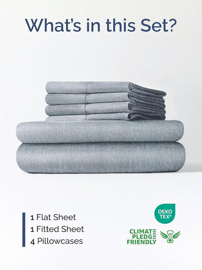 Extra Deep Queen Sheet Set - 6 Piece Breathable and Cooling Sheets - Hotel Luxury Bedding for Women, Men, Kids & Teens - Easy Secure Fit - Soft and Wrinkle Free - Extra Deep Pockets - Heathered Blue