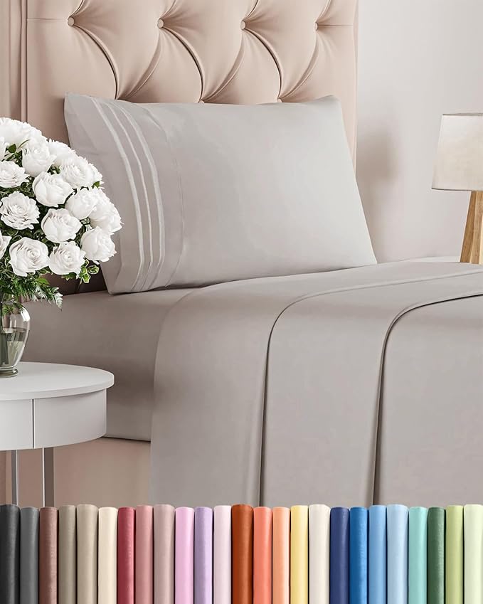 Twin Size 3 Piece Sheet Set - Comfy Breathable & Cooling Bed Sheets Set - Hotel Luxury Bedding for Women, Men, Kids, Teens, Boys & Girls - Deep Pockets, Soft and Wrinkle Free - Oeko-Tex - Light Grey