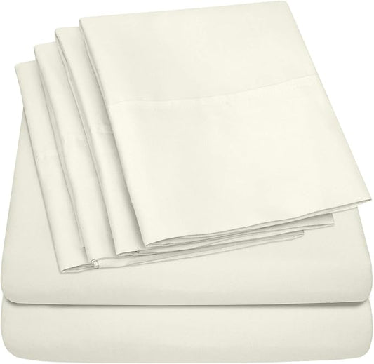 Sweet Home Collection 6 Piece 1500 Supreme Collection Brushed Microfiber Deep Pocket Sheet Set-2 Extra Pillow Cases, Great Value, Rv Short Queen, Ivory