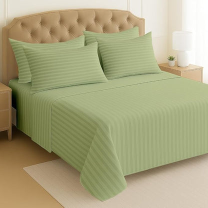 Mattress-Homes 6 Piece Queen Sheet Set, Hotel Luxury Collection, 100% Egyptian Cotton, 18 Inch Deep Pocket Fitted Sheet, Soft & Cool, Breathable Bedding with 4 Pillowcases in Sage Stripe