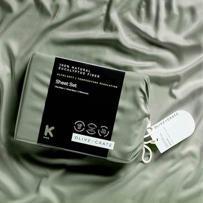 Olive + Crate Tencel Lyocell Eucalyptus Sheets King Size - Cooling Tencel Sheets for Hot Sleepers with 18 Inch Deep Pocket Fit - Moss 4-Piece Set