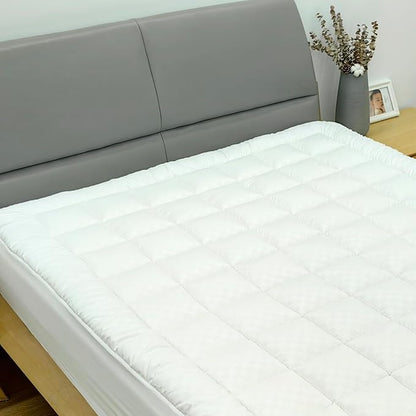 Nutan, Quilted Fitted Fluffy & Soft Mattress Pad, Breathable Mattres Topper, Cooling Protector Cover with 18” Deep Pocket, Full, White
