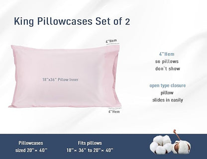Pillow Cases, King Size Cotton Percale Weave Pillowcases, Pre-Shrunk Breathable and Hypoallergenic Pillowcases, Set of 2 (2 Piece King 20 Inch x 40 Inch, Light Pink)