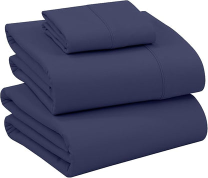 RUVANTI 100% Cotton Sheets – Twin Size Percale Bedding, Cooling & Breathable, Durable with a Crisp, Soft & Comfortable Feel, 16" Deep Pocket, 3-Piece Set, Crown Blue