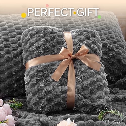 BEDELITE Fluffy King Size Comforter Set, Dark Grey Fleece Bed Set 3 Pieces