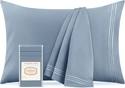 Mellanni Pillow Cases - Luxury, Extra Soft, Cooling Pillow Covers - 2 PC Iconic Collection Pillowcases - Envelope Closure (King 20" x 40", Blue Hydrangea)