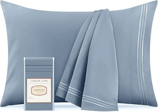 Mellanni Pillow Cases - Luxury, Extra Soft, Cooling Pillow Covers - 2 PC Iconic Collection Pillowcases - Envelope Closure (Standard/Queen 20" x 30", Blue Hydrangea)