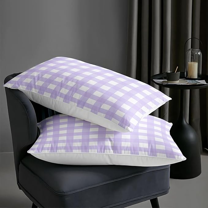 Gingham Comforter Set for Girls,Light Purple Kawaii Plaid Checkered Bedding Queen Size,Modern Geometric Bedding for Women Girls Kids,Farmhouse Grid Bed Comforter Set 1 Quilt 2 Pillowcases