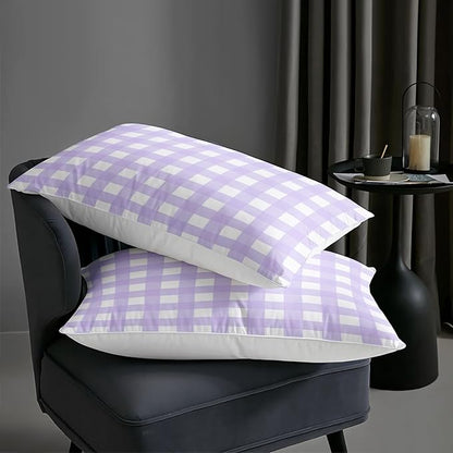 Gingham Comforter Set for Girls,Light Purple Kawaii Plaid Checkered Bedding Queen Size,Modern Geometric Bedding for Women Girls Kids,Farmhouse Grid Bed Comforter Set 1 Quilt 2 Pillowcases