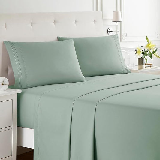 Clara Clark Bed Sheets, Premier 1800 Series Bed Sheet Set, Deep Pocket, Wrinkle, Fade, Stain Resistant, Luxury Soft Bedding Sheets & Pillowcases, Split King, Ice Green