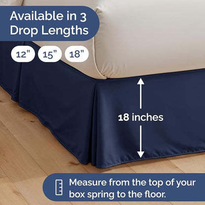 Pleated Bed Skirt Twin Size - 3 Sided Pleated Bed Skirt Twin - Ultra-Soft, Easy Fit with 18 Inch Tailored Drop - Hotel Quality, Wrinkle Free & Fade Resistant - for Women, Men, Kids and Teens - Navy
