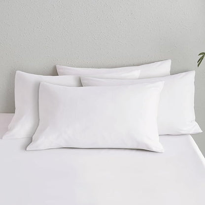 MooMee Bedding Pillowcases Pack of 4 100% Washed Cotton Linen Like Textured Breathable Durable Soft Comfy (Solid Bright White, Queen)