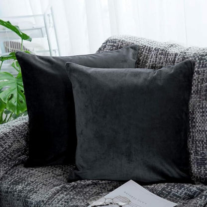 NTBAY Zippered Velvet Square Throw Pillow Cover, Super Soft and Luxury Decorative Euro Pillowcase, 26x26 Inches, Charcoal Grey