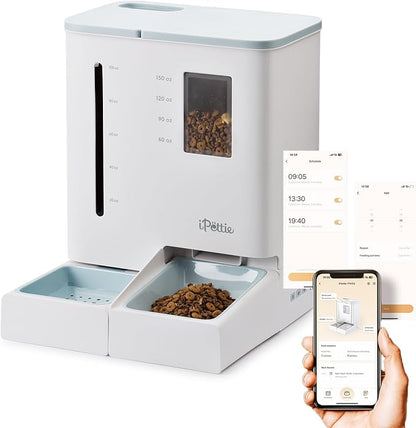 iPettie FW54 5G/2.4GHz WiFi Automatic Feeder and Waterer 2-in-1 Set for Pet | 300 oz Large Capacity for 2 Weeks, APP Scheduling & Alerts, Dual Power Supply, 1 Filter Included, Perfect for Working Parents