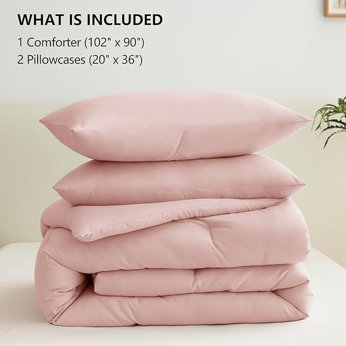 CozyLux King Size Comforter Set Blush Pink, 3 Pieces Solid Comforters King Size Breathable Bedding Sets, Luxury Soft Lightweight Bed Set with Down Alternative Comforter and 2 Pillowcases All Season