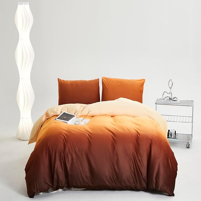 CLOTHKNOW Orange Yellow Queen Comforter Set Velvet Bedding Comforter Sets Dark Yellow Queen Comforter Soft Caramel Comforter Sets Queen