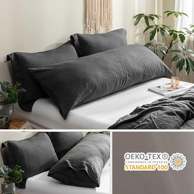 Simple&Opulence Body Pillow Cover 20" x 54",100% Pure Linen, Ultra Soft and Breathable, Body Pillowcase with Envelope Closure for Adults (Charcoal Grey)