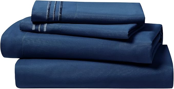 Clara Clark Bed Sheets, Premier 1800 Series 4 Piece Bed Sheet Set, Deep Pocket, Wrinkle, Fade, Stain Resistant, Luxury Soft Bedding Sheets & Pillowcases, Split King, Navy Blue