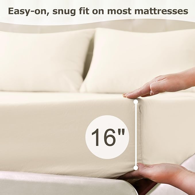 Twin Size Bed Sheet Set - 3 Piece Soft Microfiber Sheets with Deep Pockets, Cooling Technology, and Wrinkle-Free Pillowcase. Hotel-Quality, Durable Bedding, Cream