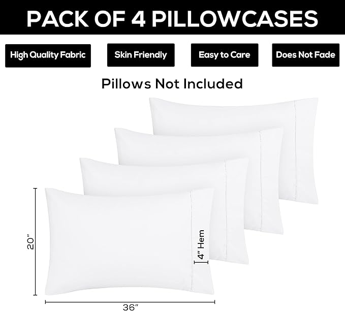 Utopia Bedding Queen Pillow Cases - 4 Pack - Envelope Closure - Soft Brushed Microfiber Fabric - Shrinkage and Fade Resistant Pillow Covers Queen Size 20 X 30 Inches (Queen, White)