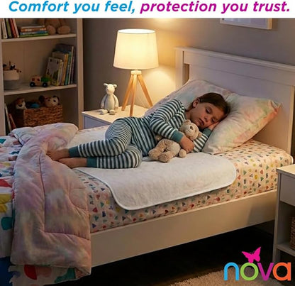 NOVA Waterproof Reusable Underpad, 100% Cotton Soft Top Layer, Washable Incontinence Bed Pad & Mattress Protector, Super Absorbent, Very Durable - Up to 300 Washes, 17” x 24”