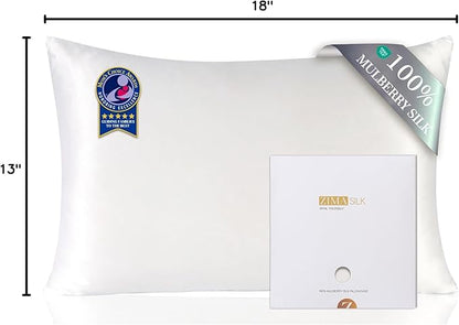 ZIMASILK 100% Pure Mulberry Silk Pillowcase for Hair and Skin Health,Soft and Smooth,Both Sides Premium Grade 6A Silk,600 Thread Count,with Hidden Zipper,1pc(Toddler 13''x18'',White)