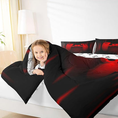 Feelyou Boys Gamer Comforter Set King Size Gaming Bedding Set Kids Video Games Comforter for Teen Child Gamer Room Decor Super Soft Red Black Bed Set Microfiber Game Geometric Duvet Quilted Gamer Gift