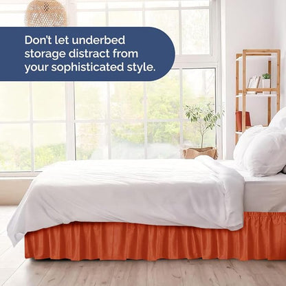 Wrap Around Dust Ruffle Bed Skirt - Terracotta - for King Size Beds w/ 12 Inch Drop - Easy Fit Elastic Strap - Adjustable Pleated Bedskirt w/Brushed Fabric - Wrinkle Free, Women, Men, Kids & Teens