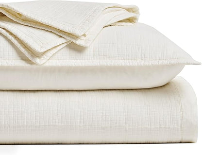 EVERGRACEHOME Stonewashed Cotton Quilt Set King Size, Ultra Soft Oversized Bedspread Coverlet Set, Lightweight Crinkle Box Stitch Bedding Sets for All Season, with 2 Shams, Ivory White