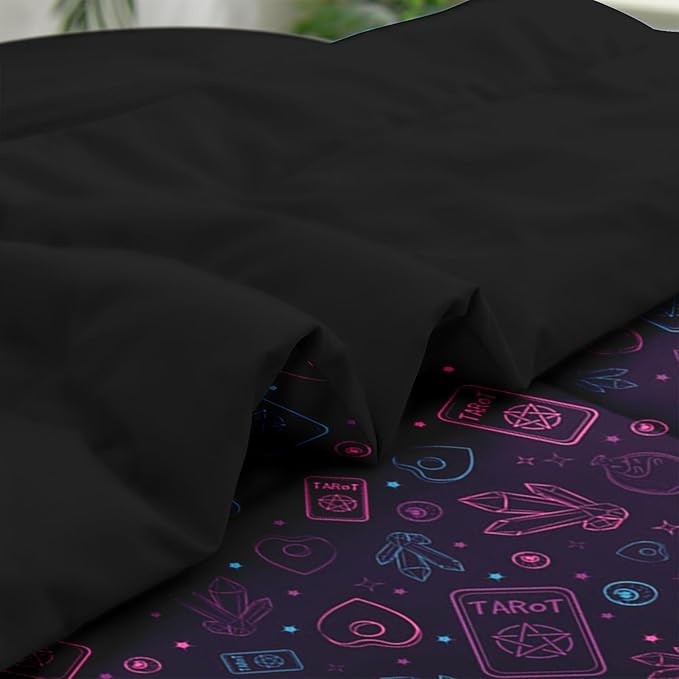 Comforter Set Full Size, Witchy Purple Blue 7 Pcs Bedding for Kids and Adults, Tarot Board Magic Bed Sheet Sets with Fitted Sheet 2 Pillowcases & 2 Shams for Bedroom Bed Decor