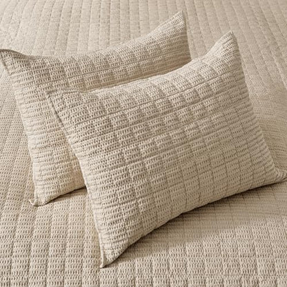 Levtex Home Cloud Waffle King/Cal King Quilt Set (106x92in) and 2 Pillow Shams (36x20in) - Box Quilted Waffle Texture - Flax Beige - Cotton King Size Quilt Bedding Set - Lightweight Soft Pre-Washed