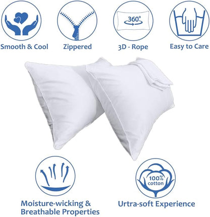 Precoco King Pillow Cases Set of 2 | 100% Cotton White Pillowcases King Size with 600 Threads | Stable Pillow Covers with Zipper Hidden for Hotel Quality, 20x36