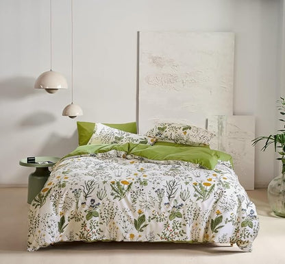 Houseri Green Floral Comforter Set Twin Yellow Green Botanical Bedding Set Twin Size Boho Comforter for Girls Women Boy Men Bohemian Flower Farmhouse Bedding Quilt Twin Size