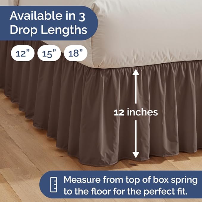 Bedskirt King Size Ruffle - 12 inch Drop Dust Ruffle Bed Skirt with Platform - Ultra-Soft, Easy Fit, Premium Hotel Quality - Wrinkle, Fade & Shrink Resistant - for Women, Men, Kids and Teens - Brown