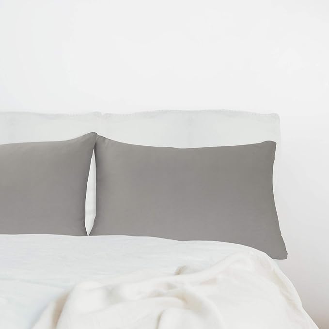 Stretch Pillowcases - Micro Jersey Knit & Ultra Soft, Standard Size - Set of 2 Pillow Cases, Light Gray