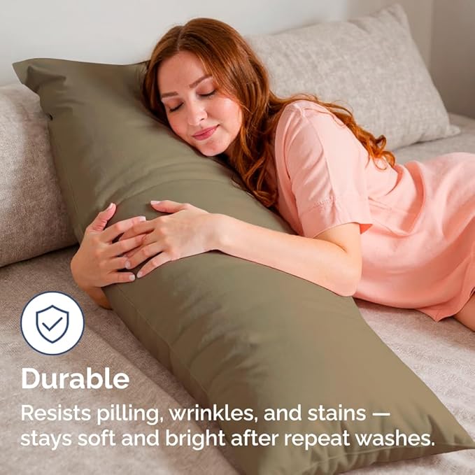 Body Pillowcases Set of 2-20x54 Long Body Pillow Case - Soft Body Pillow Cover for Sleeping & Side Sleepers - Comfy, Wrinkle & Fade Free - Machine Washable w/Envelope Enclosure Khaki