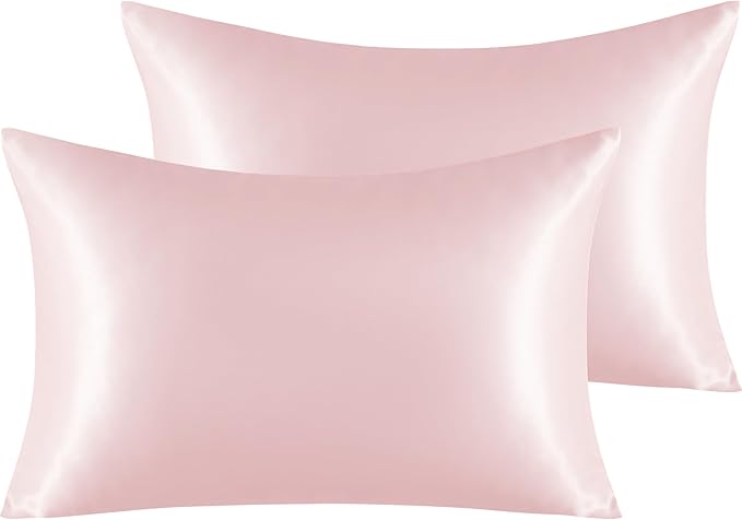NTBAY 2 Pack Satin Standard Pillowcases for Hair and Skin, Luxurious and Silky Pillow Cases with Envelope Closure, 20x26 Inches, Light Pink
