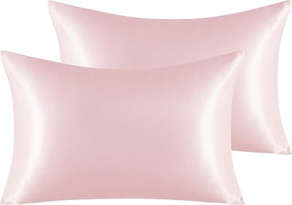 NTBAY 2 Pack Satin Standard Pillowcases for Hair and Skin, Luxurious and Silky Pillow Cases with Envelope Closure, 20x26 Inches, Light Pink