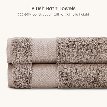 BIOWEAVES 100% Organic Cotton 700 GSM Plush Bath Towels 30" x 58" GOTS Certified - Taupe, Pack of 2