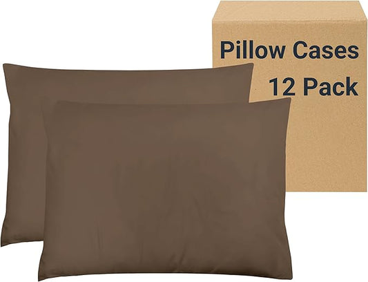 ZPECC Pillow Cases Standard Size Set of 12, 20x26 Envelope Closure Pillowcases, Soft Plain Brushed Microfiber Covers Hypoallergenic Breathable, Brown