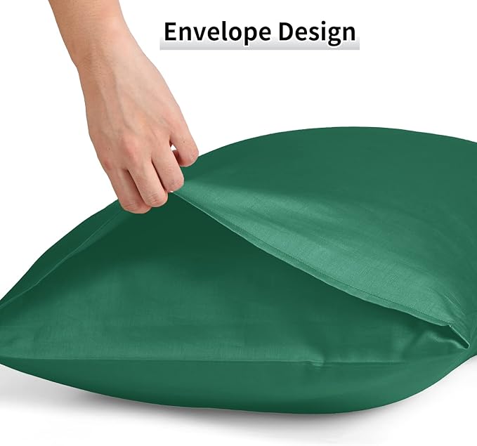 Warmstar Cotton Pillow Cases Standard Size Set of 2, 600 Thread Count Pillowcases 20x26 Inches, Soft Long Staple Cotton Pillowcases Breathable with Envelope Closure,Dark Green